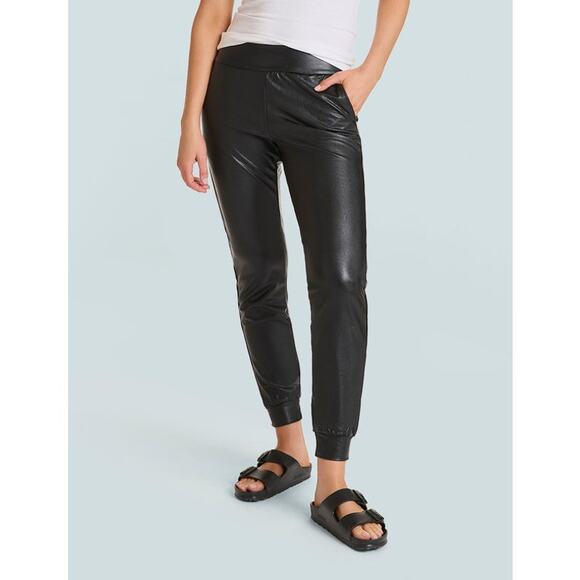 Commando Pants - Commando Jogger Pant Black Faux Leather Pull On Medium Pocket Stretchy Cuffed